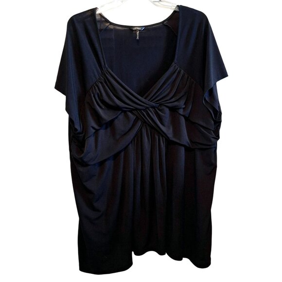 Daisy Fuentes Womens Black Draped Front Tunic Top 3X Onyx Liquid Knit Polyester - Picture 1 of 5
